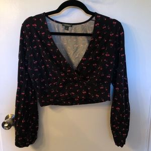 Long-Sleeve Cherry Crop Top